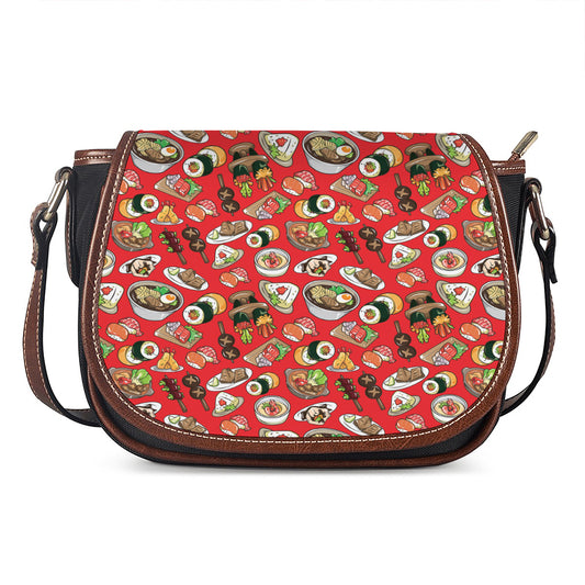 Japanese Food Pattern Print Saddle Bag