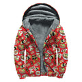 Japanese Food Pattern Print Sherpa Lined Zip Up Hoodie