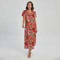 Japanese Food Pattern Print Short Sleeve Maxi Dress