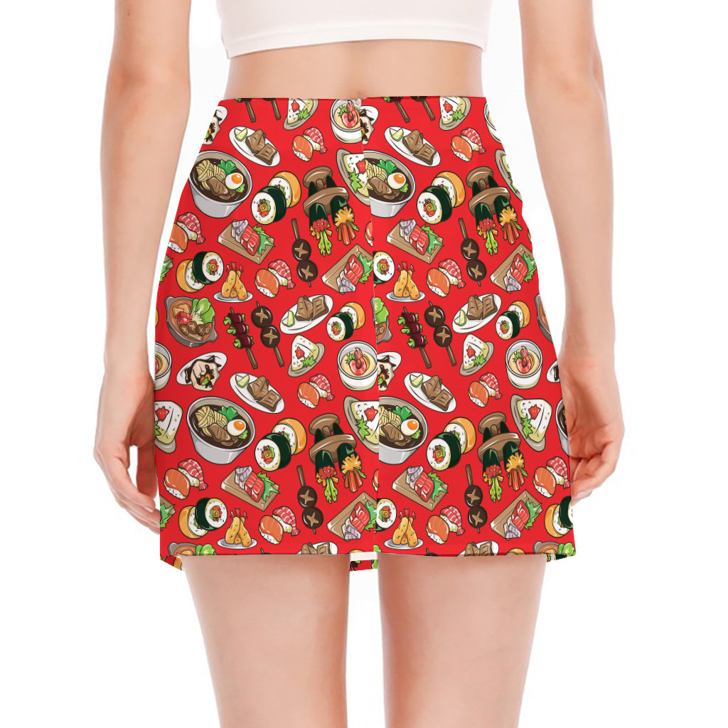 Japanese Food Pattern Print Side Slit Mini Skirt