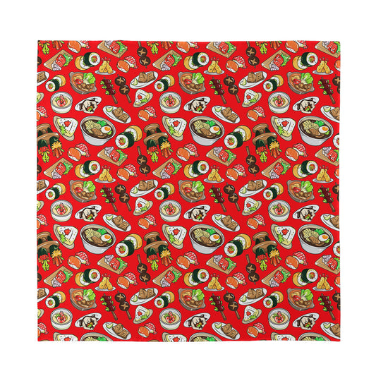 Japanese Food Pattern Print Silk Bandana