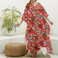 Japanese Food Pattern Print Silk V-Neck Kaftan Dress
