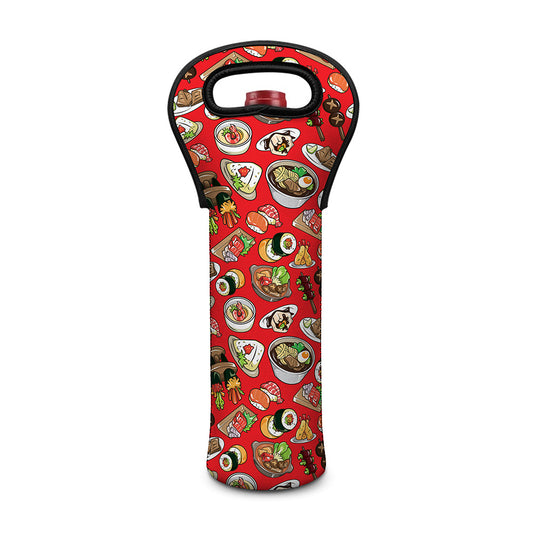 Japanese Food Pattern Print Single Neoprene Wine Tote