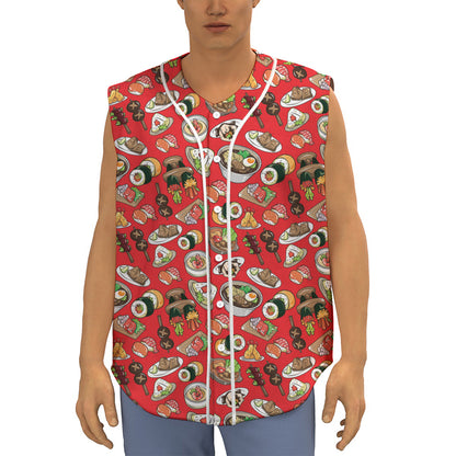 Japanese Food Pattern Print Sleeveless Baseball Jersey