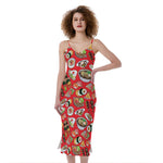 Japanese Food Pattern Print Slim Fit Midi Cami Dress