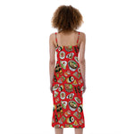 Japanese Food Pattern Print Slim Fit Midi Cami Dress