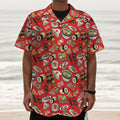 Japanese Food Pattern Print Textured Short Sleeve Shirt
