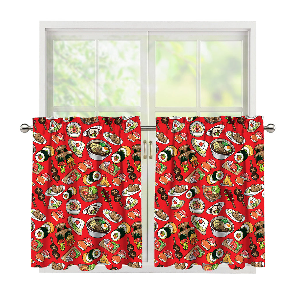 Japanese Food Pattern Print Tier Curtains