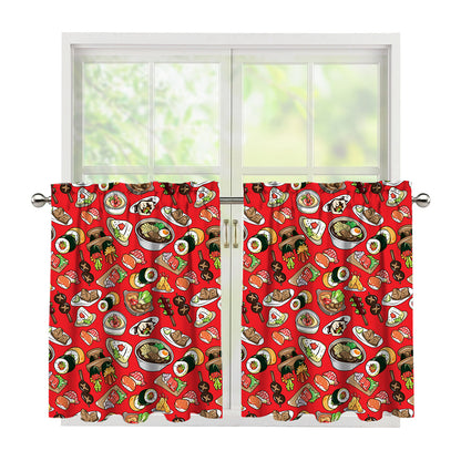 Japanese Food Pattern Print Tier Curtains