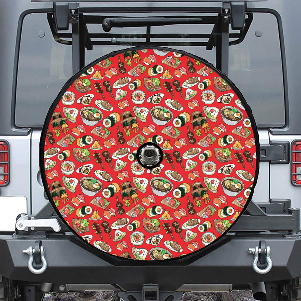 Japanese Food Pattern Print Tire Cover With Camera Hole