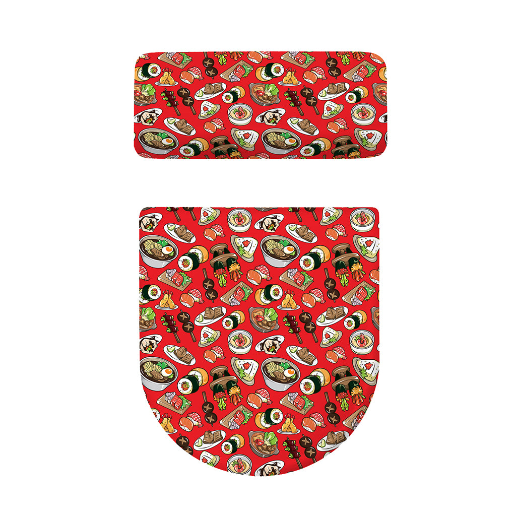 Japanese Food Pattern Print Toilet Lid And Tank Cover Set