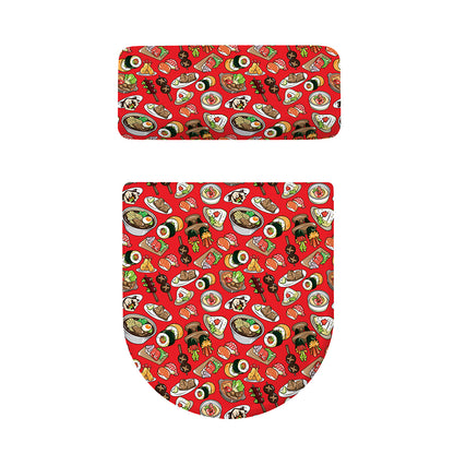 Japanese Food Pattern Print Toilet Lid And Tank Cover Set