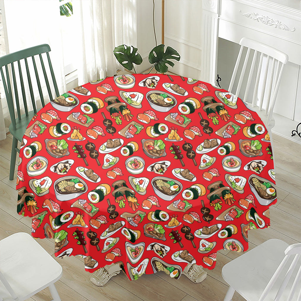 Japanese Food Pattern Print Waterproof Round Tablecloth