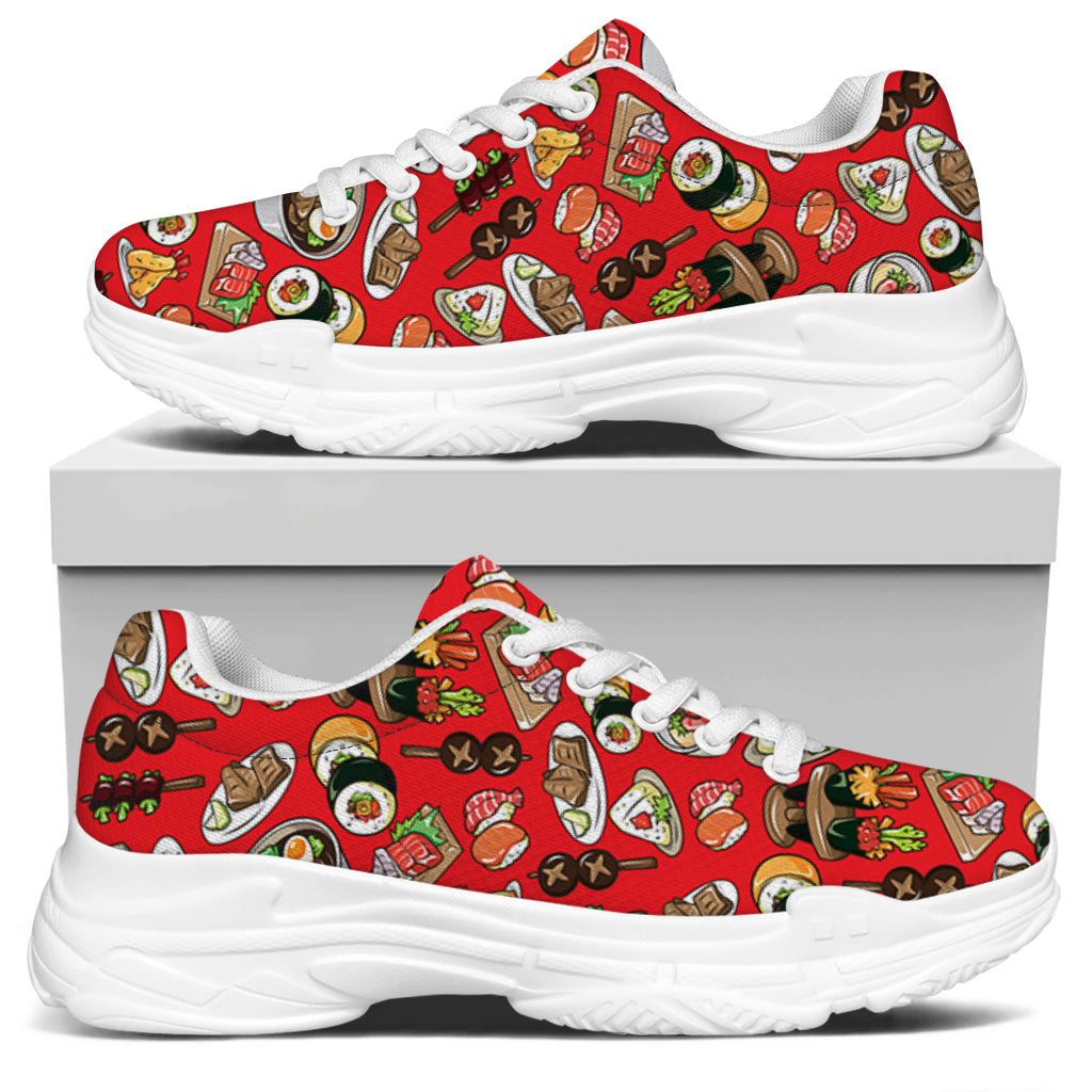 Japanese Food Pattern Print White Chunky Shoes