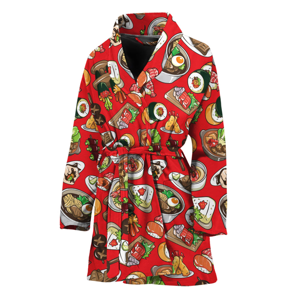 Japanese Food Pattern Print Women's Bathrobe