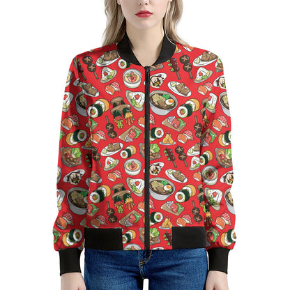 Japanese Food Pattern Print Women's Bomber Jacket