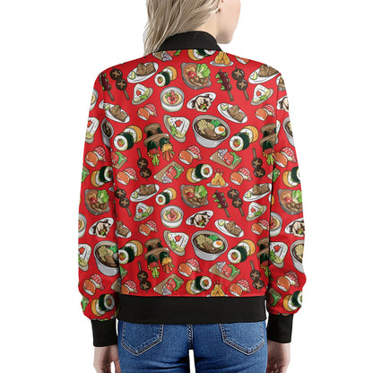 Japanese Food Pattern Print Women's Bomber Jacket