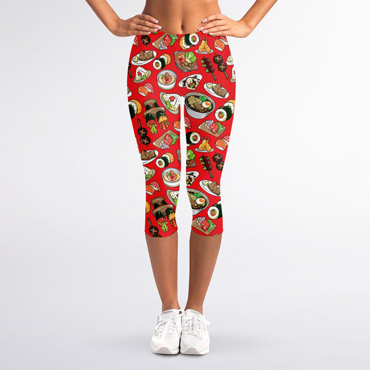Japanese Food Pattern Print Women's Capri Leggings