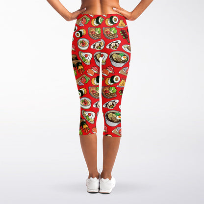 Japanese Food Pattern Print Women's Capri Leggings