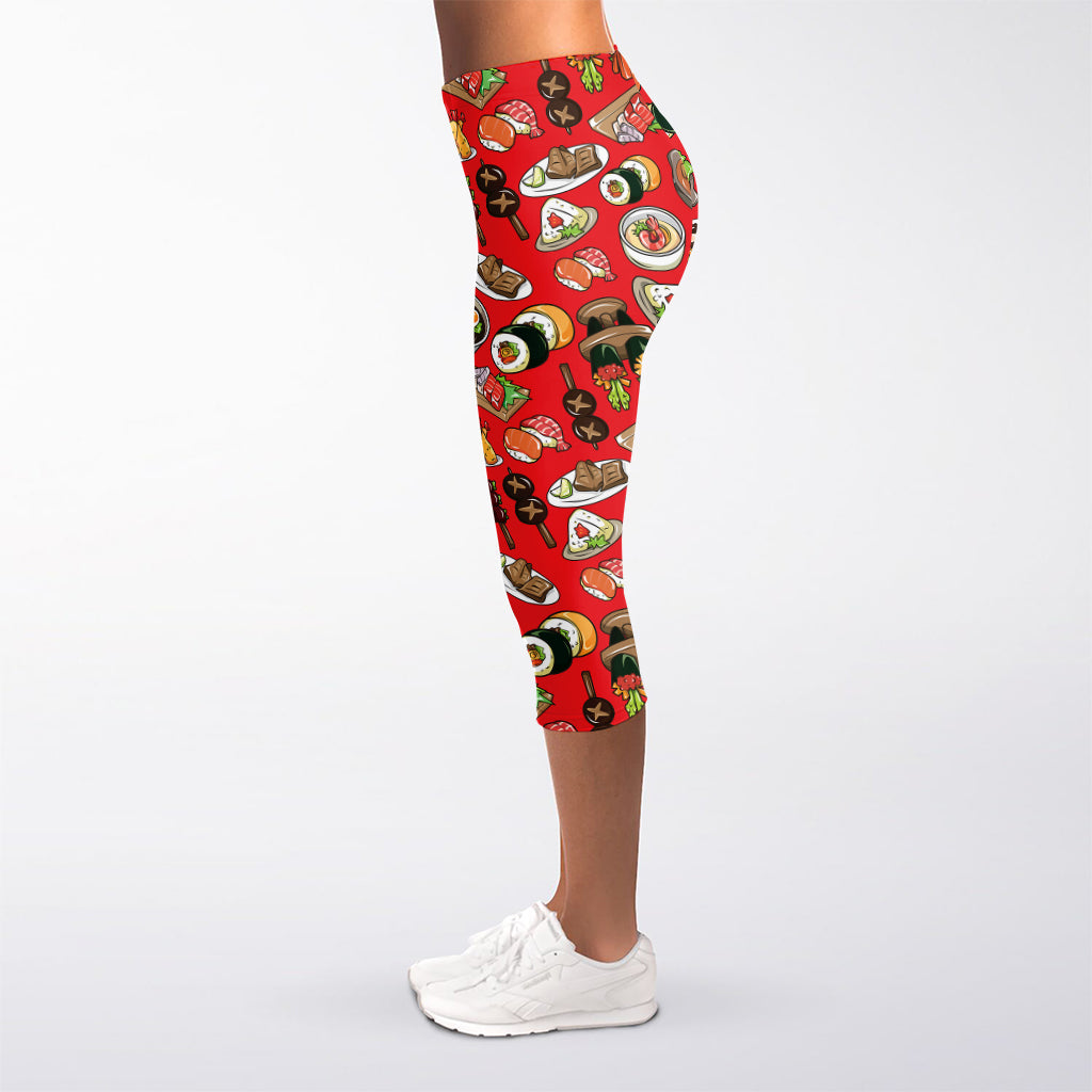 Japanese Food Pattern Print Women's Capri Leggings