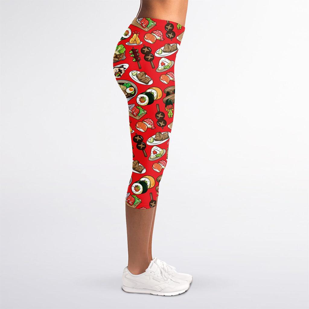 Japanese Food Pattern Print Women's Capri Leggings