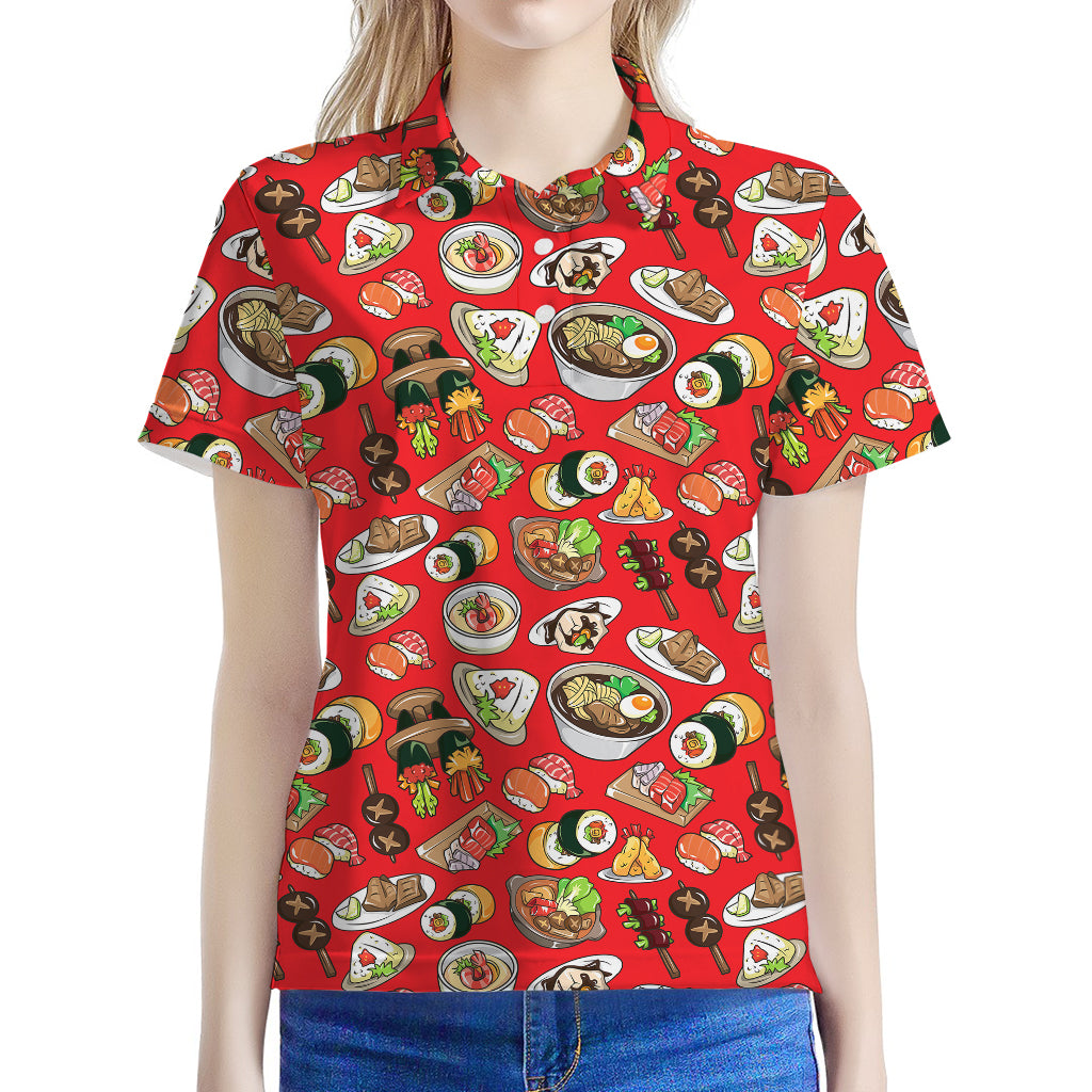 Japanese Food Pattern Print Women's Polo Shirt