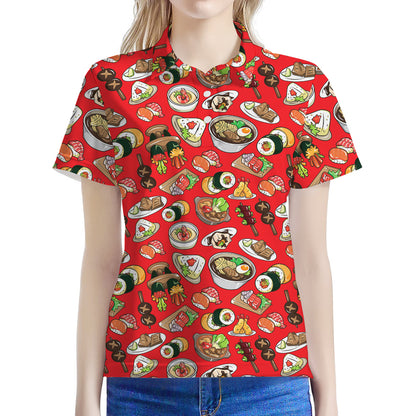 Japanese Food Pattern Print Women's Polo Shirt