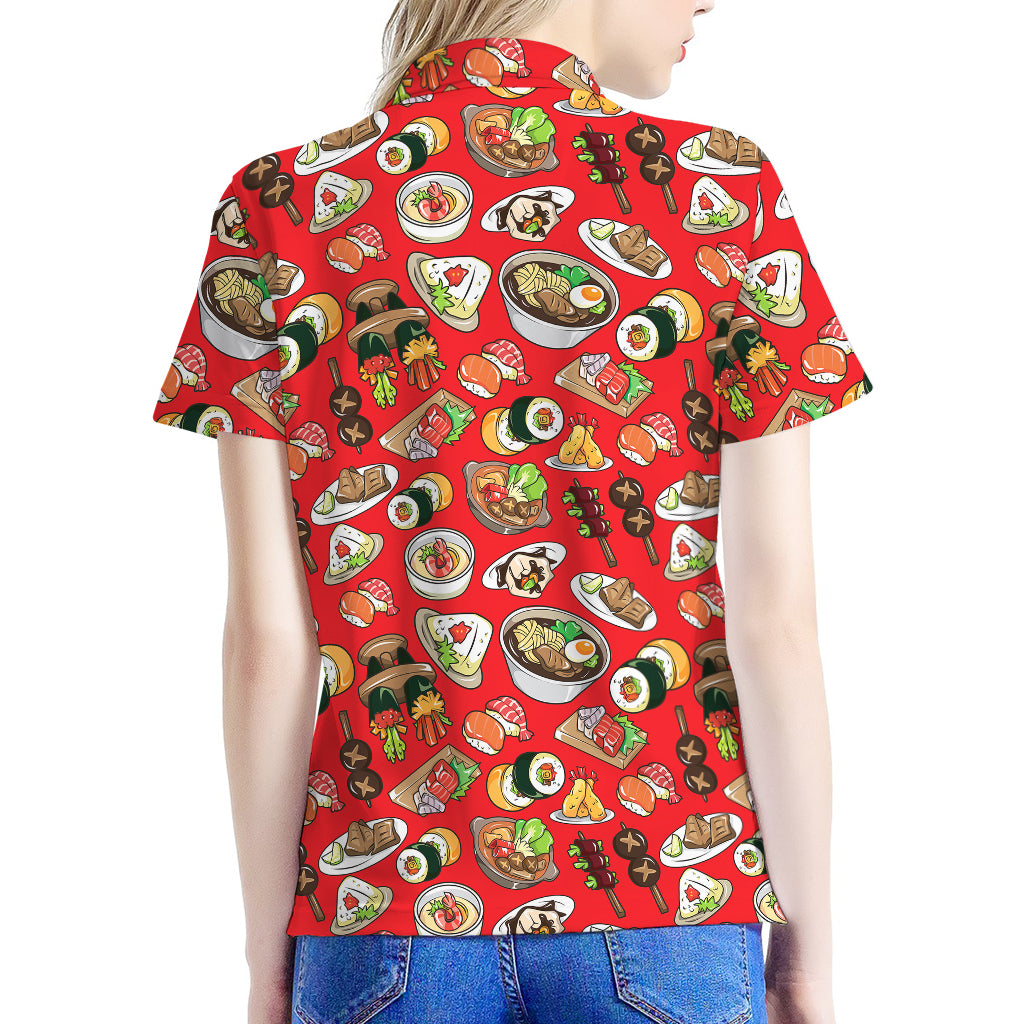 Japanese Food Pattern Print Women's Polo Shirt