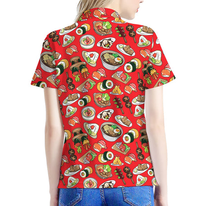Japanese Food Pattern Print Women's Polo Shirt