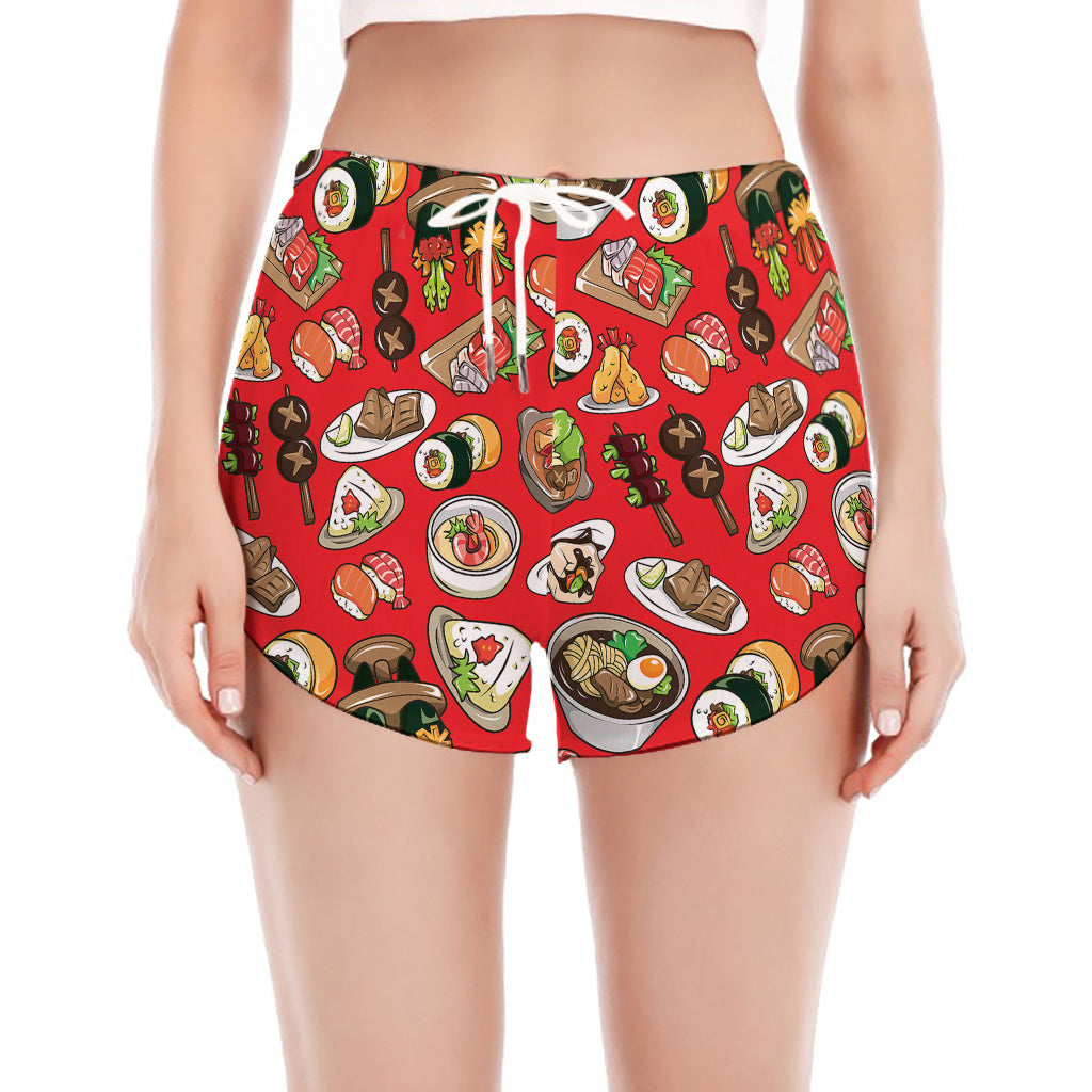 Japanese Food Pattern Print Women's Split Running Shorts