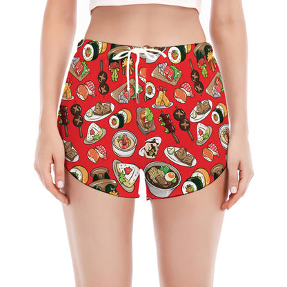 Japanese Food Pattern Print Women's Split Running Shorts