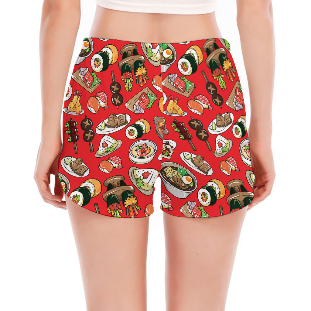 Japanese Food Pattern Print Women's Split Running Shorts