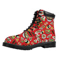Japanese Food Pattern Print Padded Collar Lace Up Boots