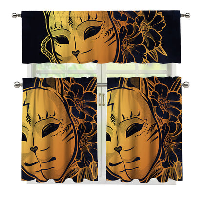 Japanese Fox Mask Print 3 Piece Kitchen Curtains
