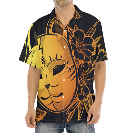 Japanese Fox Mask Print Aloha Shirt