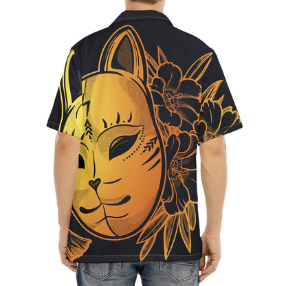Japanese Fox Mask Print Aloha Shirt