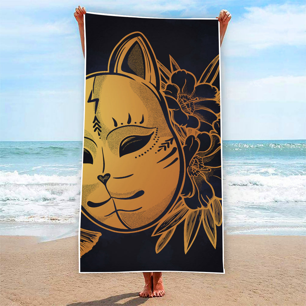 Japanese Fox Mask Print Beach Towel