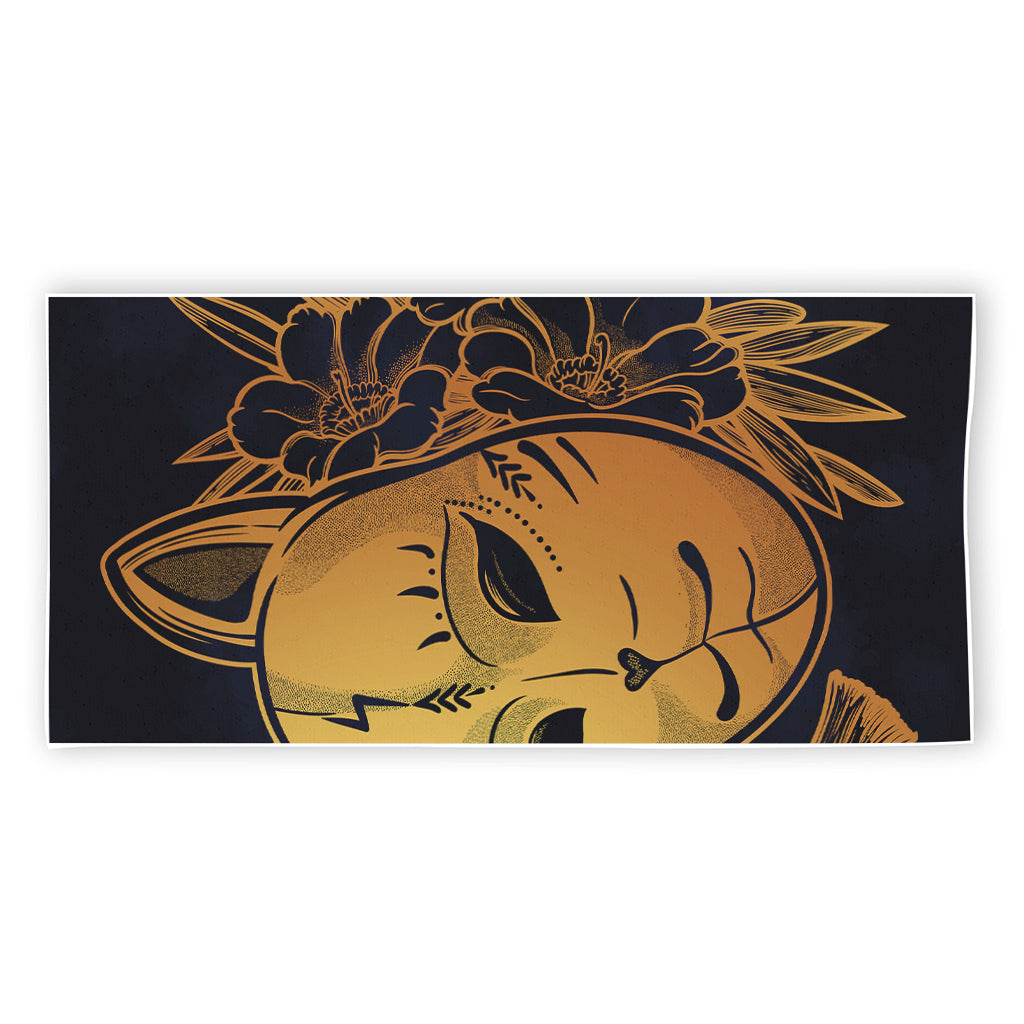 Japanese Fox Mask Print Beach Towel