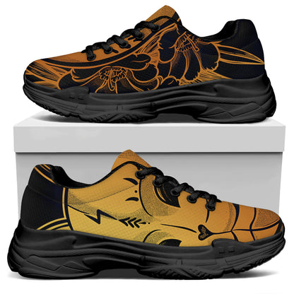 Japanese Fox Mask Print Black Chunky Shoes