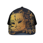 Japanese Fox Mask Print Black Mesh Trucker Cap