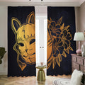Japanese Fox Mask Print Dimout Pencil Pleat Curtains