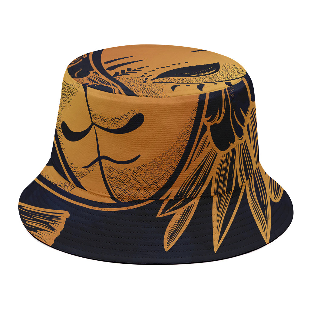 Japanese Fox Mask Print Bucket Hat