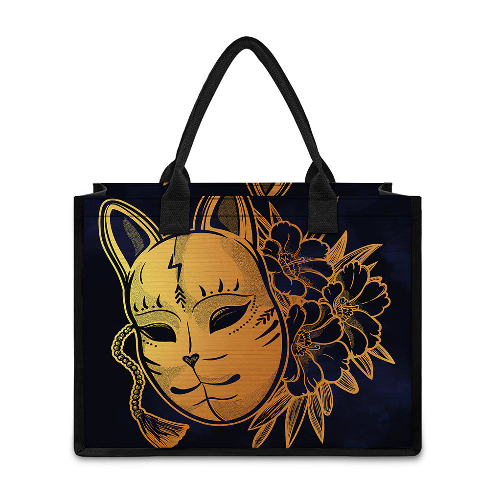 Japanese Fox Mask Print Canvas Tote Bag