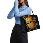 Japanese Fox Mask Print Canvas Tote Bag