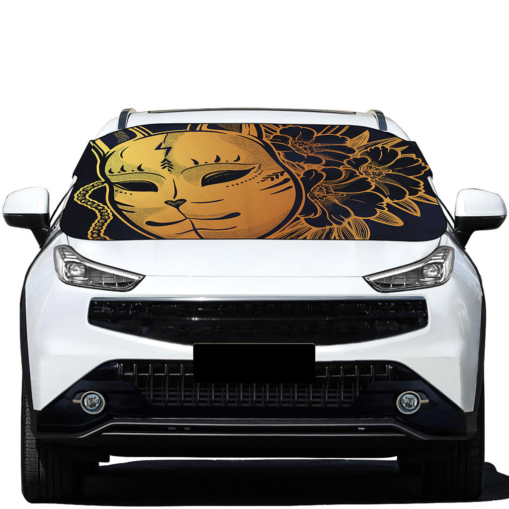 Japanese Fox Mask Print Car Windshield Snow Cover