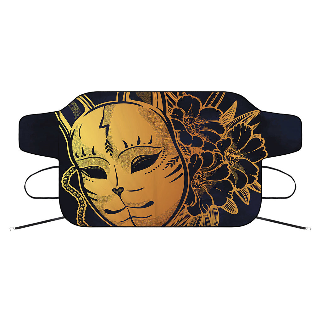 Japanese Fox Mask Print Car Windshield Snow Cover