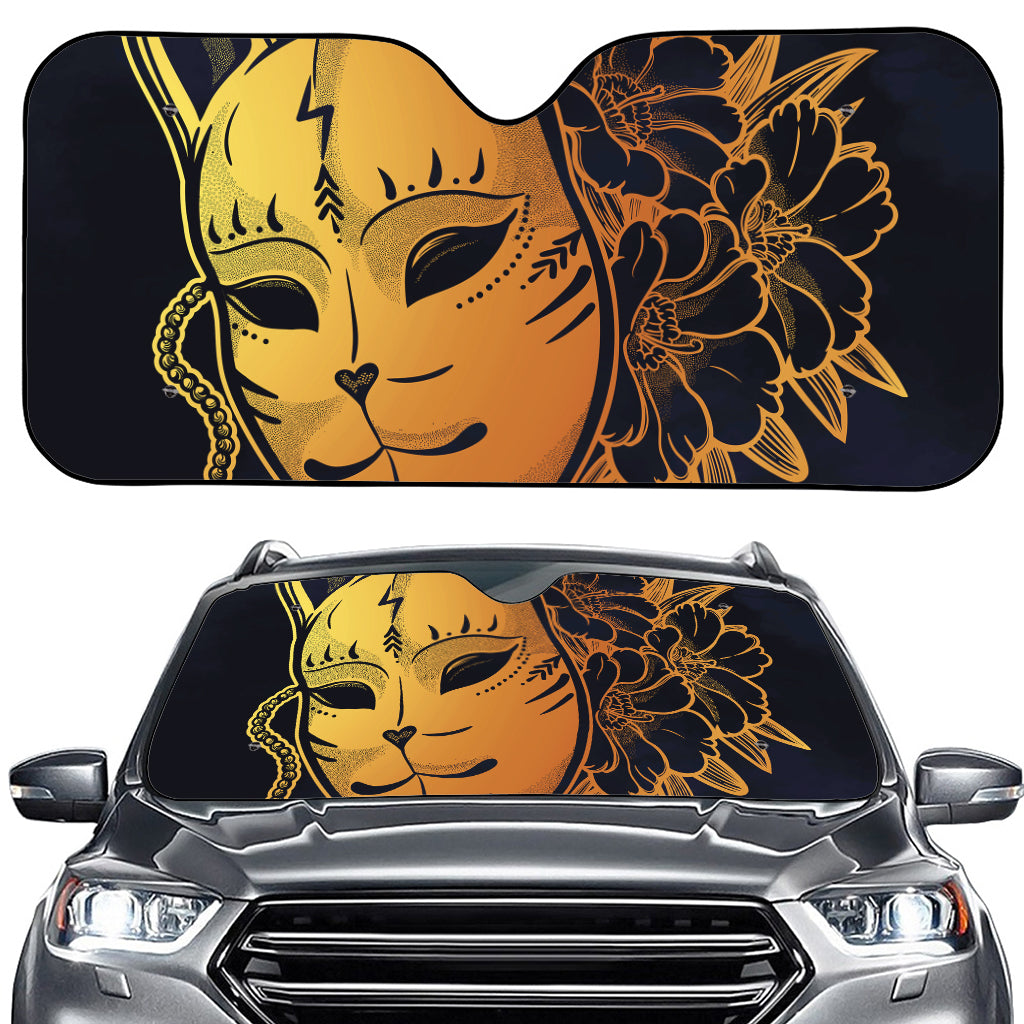 Japanese Fox Mask Print Car Windshield Sun Shade