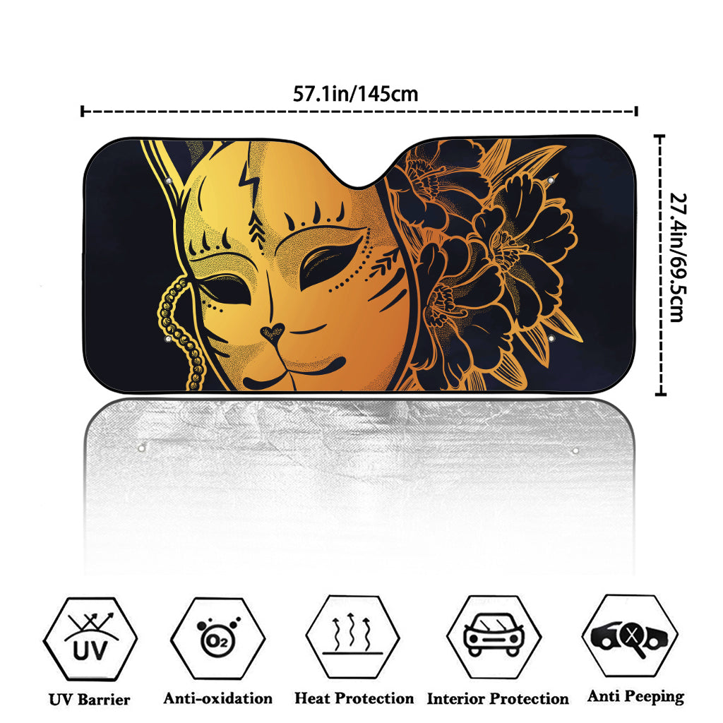 Japanese Fox Mask Print Car Windshield Sun Shade