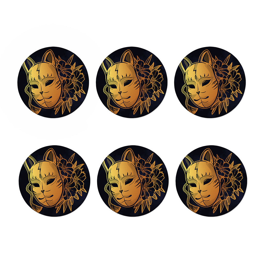 Japanese Fox Mask Print Coaster Set