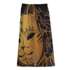 Japanese Fox Mask Print Cotton Front Slit Maxi Skirt